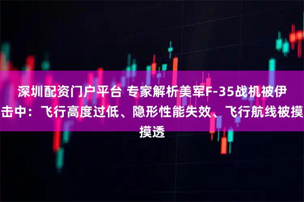 深圳配资门户平台 专家解析美军F-35战机被伊军击中：飞行高度过低、隐形性能失效、飞行航线被摸透